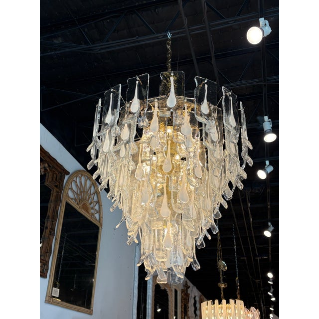 Vintage Murano Mazzega Chandelier by Carlo Nason, Brass & Glass, Italy, 1960s For Sale - Image 10 of 12
