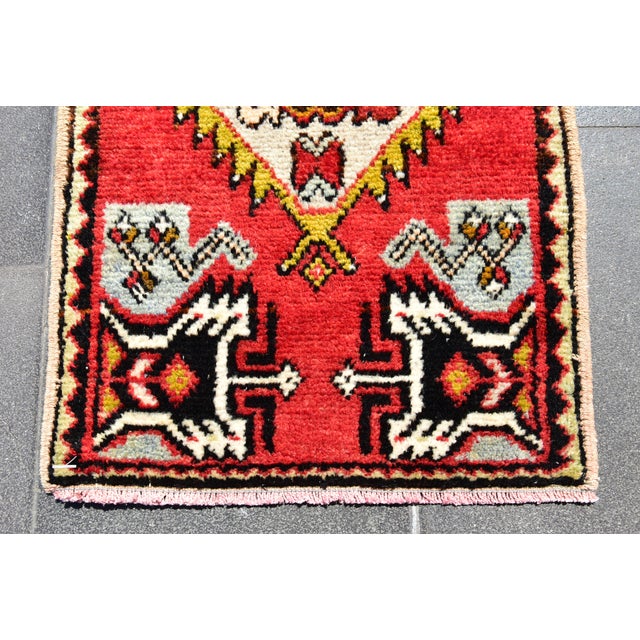 Red 1950s Vintage Turkish Handmade Oushak Doormat Rug For Sale - Image 8 of 12
