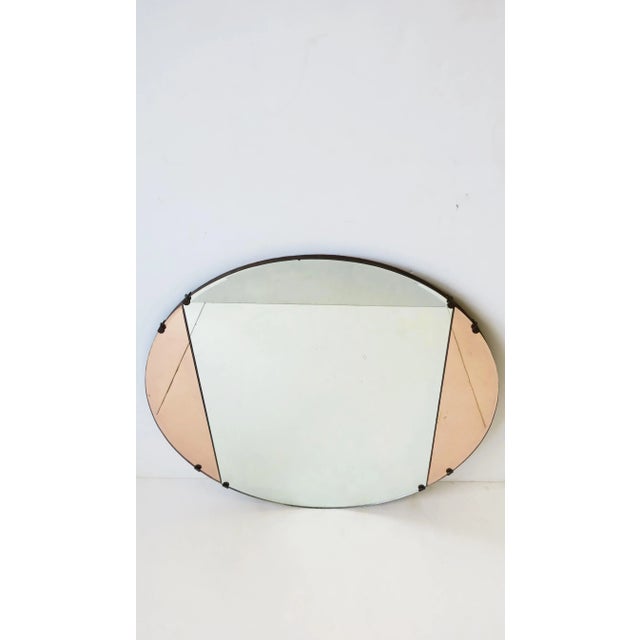 Glass Art Deco Pink Rose Glass Round Wall Mirror, Circa 1940s For Sale - Image 7 of 12