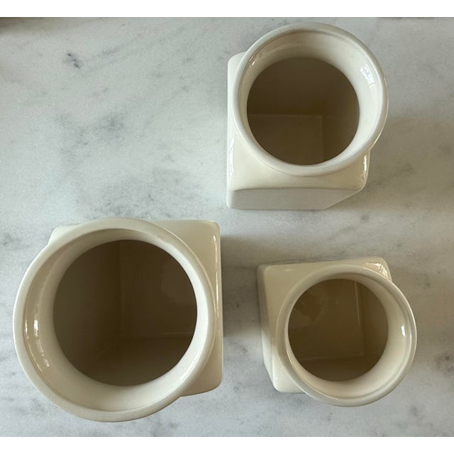 Ceramic Set of 3 Vintage Ceramic Canisters With Hand Painted Quilted Star Pattern For Sale - Image 7 of 11
