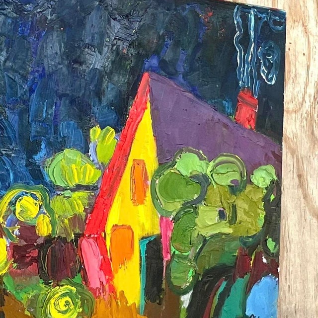 Vintage Boho Signed Original Oil Landscape on Canvas For Sale - Image 9 of 15