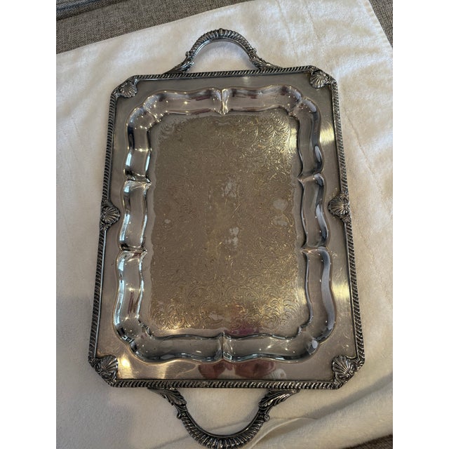 Traditional Mid 20th Century Silver Rectangular Shaped Tray For Sale - Image 3 of 11