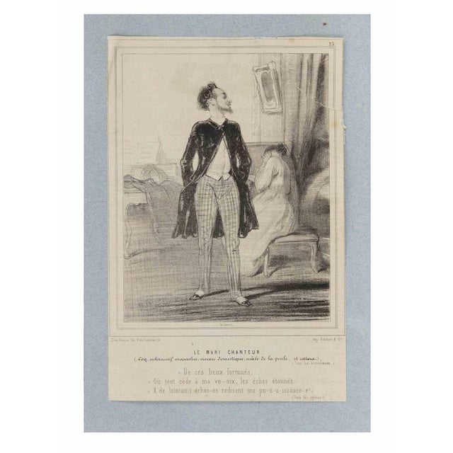 An original nineteenth-century lithograph on paper by the celebrated French illustrator and caricaturist Paul Gavarni,...