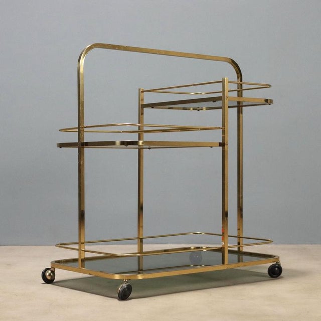 Gold Brass Bar Cart, 1970s For Sale - Image 8 of 9