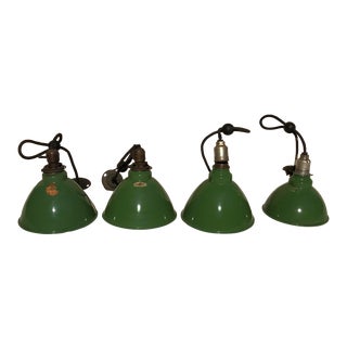 Vintage Hanging Industrial Porcelain Lights - Set of 4 For Sale