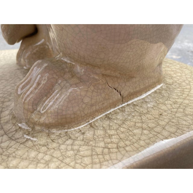 1980s Egyptian Sphinx & Cat Statue in Crackle Glazed Porcelain - a Set For Sale - Image 13 of 13