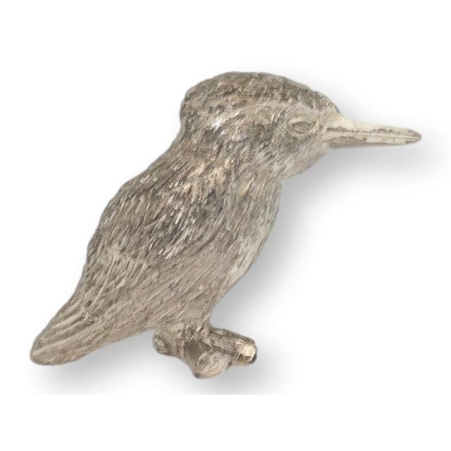 Charming English silverplate baby bird paperweight with finely detailed feathering and a sweet, expressive face. This...