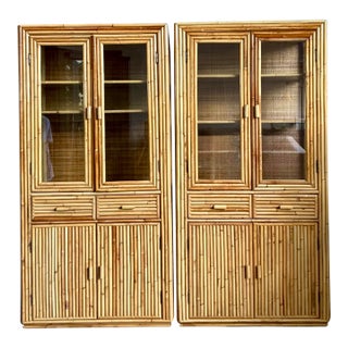 Vintage Boho Bamboo Cabinets - A Pair For Sale