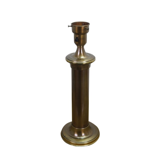 Mid-Century Modern 2 Vintage Brass Hollywood Regency Torchiere Column Table Lamps 20 For Sale - Image 3 of 14