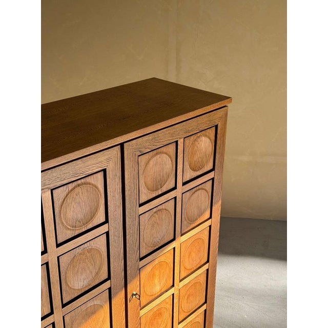 Brutalist Oak Highboard Cabinet, 1980s For Sale - Image 5 of 12