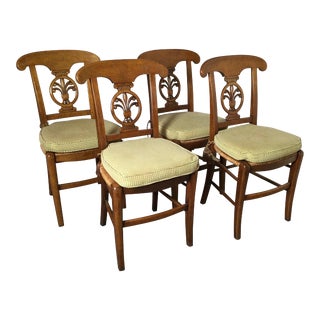 Early 20th Century French Country Fruitwood Rush Seat Chairs - Set of 4 For Sale