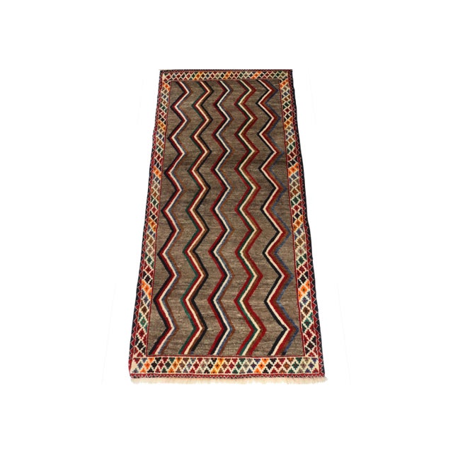 Tribal 1950s Vintage Gabbeh Tribal Runner in Brown With Chevron Patterns For Sale - Image 3 of 8