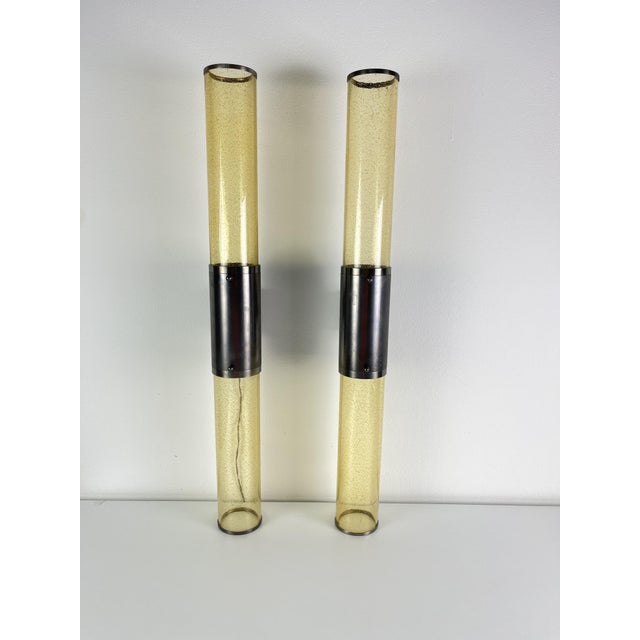 Long Double-Light Wall Lamps in Murano Glass and Steel, 1980s, Set of 2 For Sale - Image 12 of 12