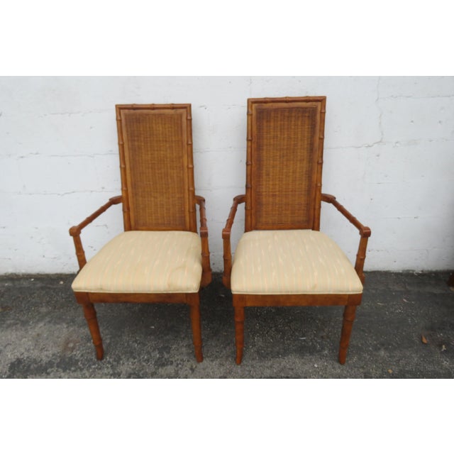 American of Martinsville American of Martinsville Hollywood Regency Faux Bamboo Dining Table and Caned Six Chairs 5833 For Sale - Image 4 of 12