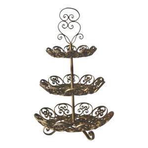 Vintage Spanish Revival Style Bronze Finish Hand Forged Iron Three-Tier Basket Stand