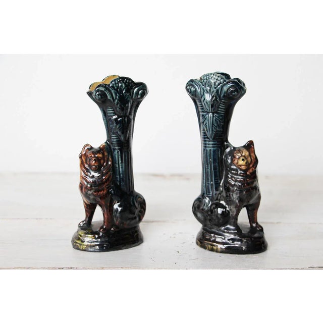 Figurative Antique Portuguese Palissy Ware Vases - A Pair For Sale - Image 3 of 11