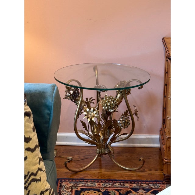 Vintage Illuminated Gilt Metal Floral Side/Cocktail Table, in the Manner of Hans Kögl, C. 1960s–70s For Sale In Philadelphia - Image 6 of 12