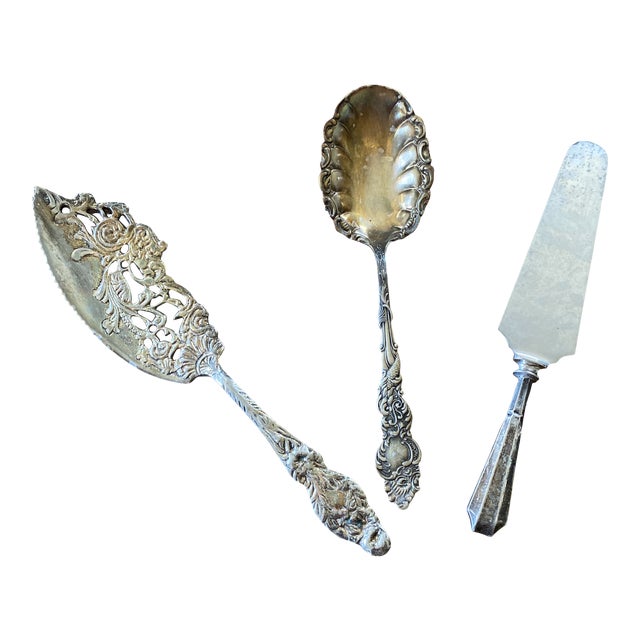 Silver Serving Utensils Knife, Cake Server, Spoon** Set of 3 Chairish