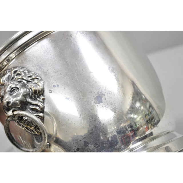Vintage English Regency Winthrop Silver Plated Lion Handle Covered Ice Bucket For Sale - Image 15 of 18