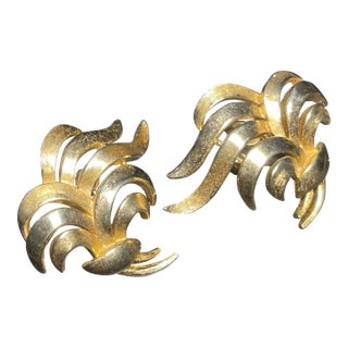 MCM Jewelry by Trifari Golden Cascade Swirl Earrings, Pair For Sale
