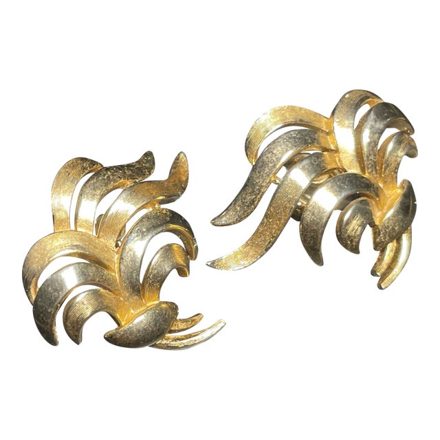 MCM Jewelry by Trifari Golden Cascade Swirl Earrings, Pair For Sale