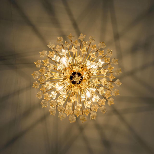 Venini Style Clear Gold Glass Messing Chandelier, 1970 For Sale - Image 9 of 14