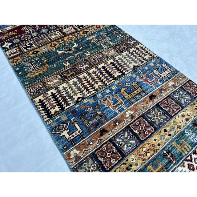Camel Hand-Knotted Qashqai Style Pictorial Khorjin Runner, Camels and Lions, 2'9" X 15'10" For Sale - Image 8 of 9