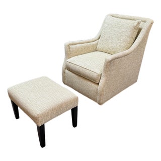 Cr Laine Wingback Armchair + Ottoman For Sale