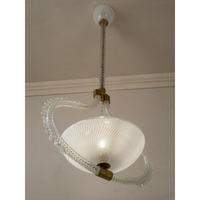 Vintage Italian Murano Glass Chandelier in Reticello Glass from Barovier & Toso, 1940s For Sale - Image 12 of 12