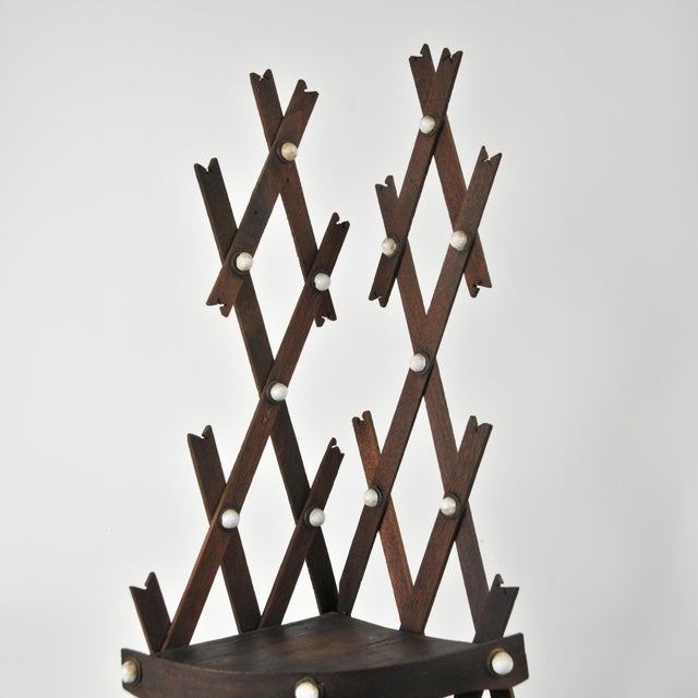 Antique Folk Art Lattice Corner Shelf With Porcelain Button Accents For Sale - Image 4 of 16