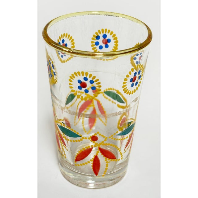 Glass Set of 6 Moroccan Tea Glasses, Hand-Decorated Moorish Motifs, Circa 1960s For Sale - Image 7 of 9