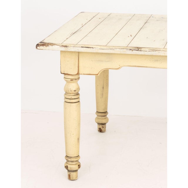 Shabby Chic Provincial Distressed White Painted Pine Dining Table For Sale - Image 3 of 13