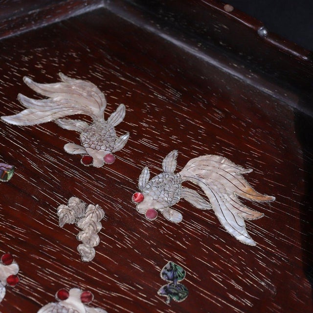 Late 19th Century Hexagonal Wood Tray With Mother-of-Pearl Goldfish Inlay For Sale - Image 9 of 10