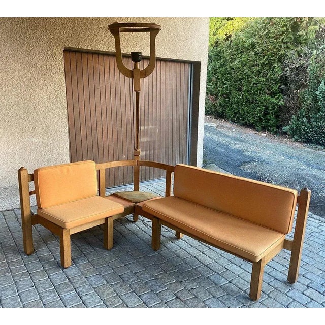 Textile Corner Bench and Incorporated Floor Lamp attributed to Guillerme Et Chambron For Sale - Image 7 of 13