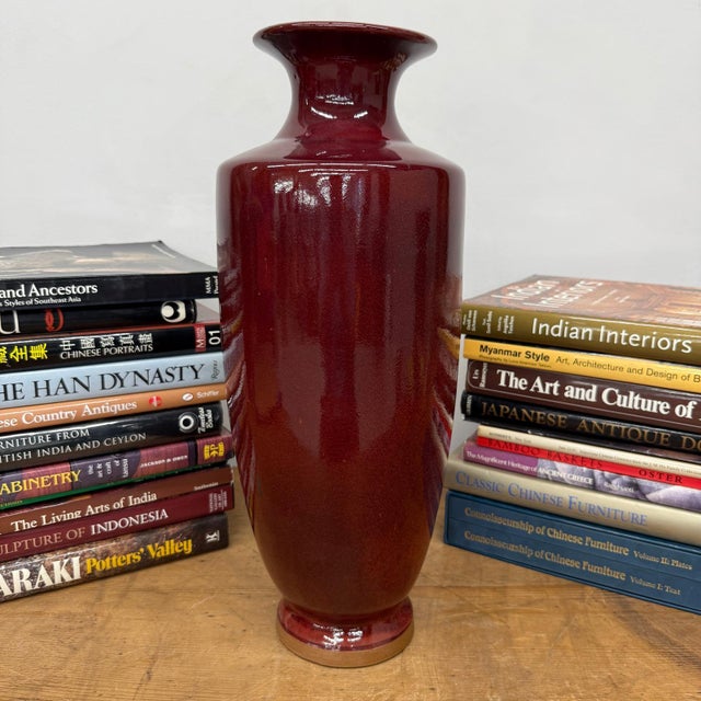 Early 20th Century Deep Red Glazed Ceramic Vase with Tall Flared Form For Sale - Image 5 of 9