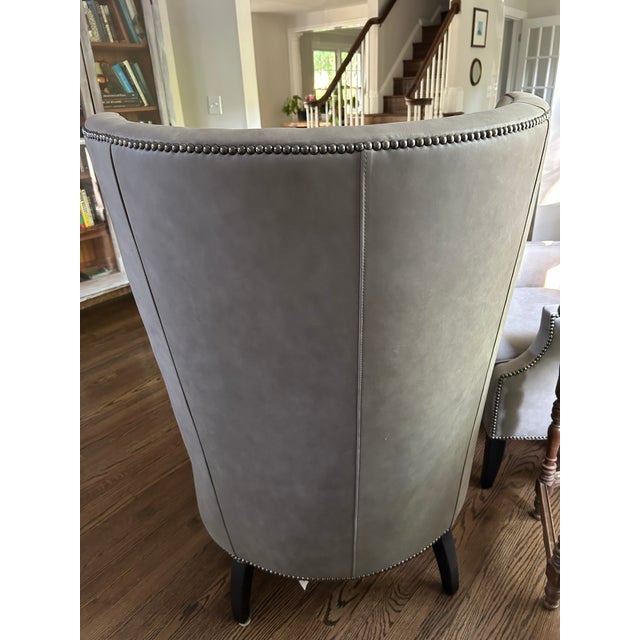 Traditional Bernhardt Kingston Gray High Back Lounge Chair With Nailhead Trim For Sale - Image 3 of 8