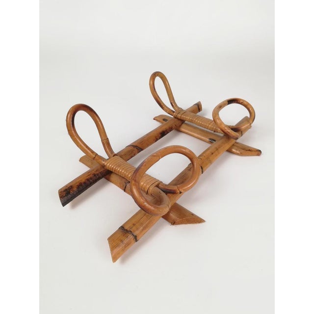 Mid-Century French Riviera Rattan and Bamboo Wall Coat Rack Stand, Italy, 1960s For Sale - Image 9 of 10