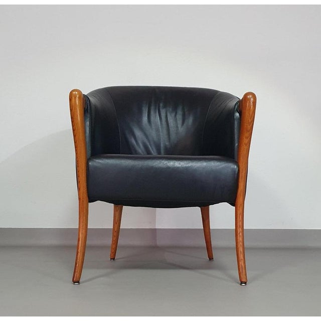 Armchairs in Walnut and Leather, Italy, 1980s, Set of 2 For Sale - Image 13 of 18