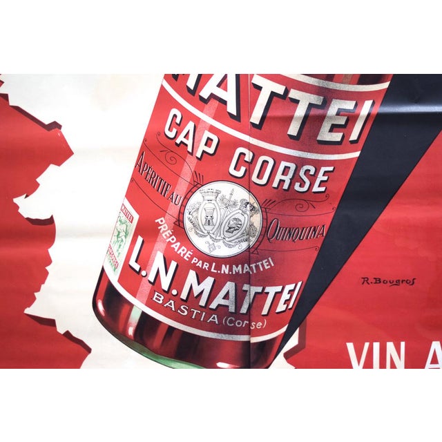 Large Mattei Cap Corse Advertising Poster by Rene Bougros, 1950s For Sale - Image 6 of 18