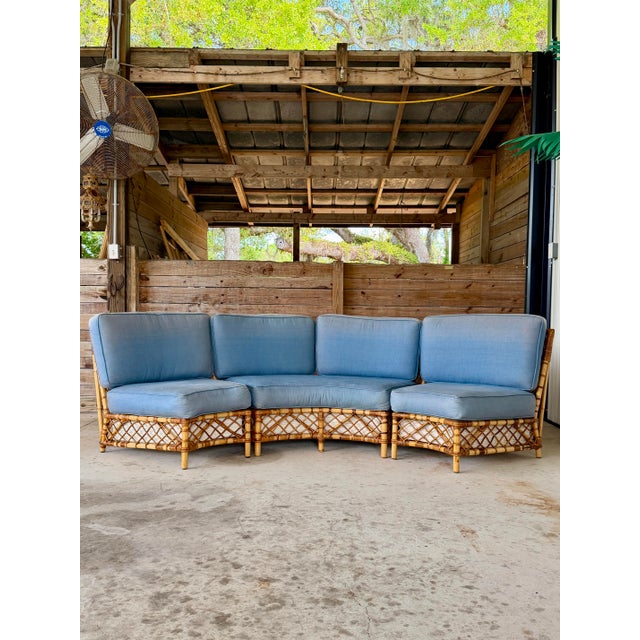 Vintage Refinished Organic Modern Coastal Three-Piece Curved Rattan Sectional Sofa Set For Sale - Image 11 of 12