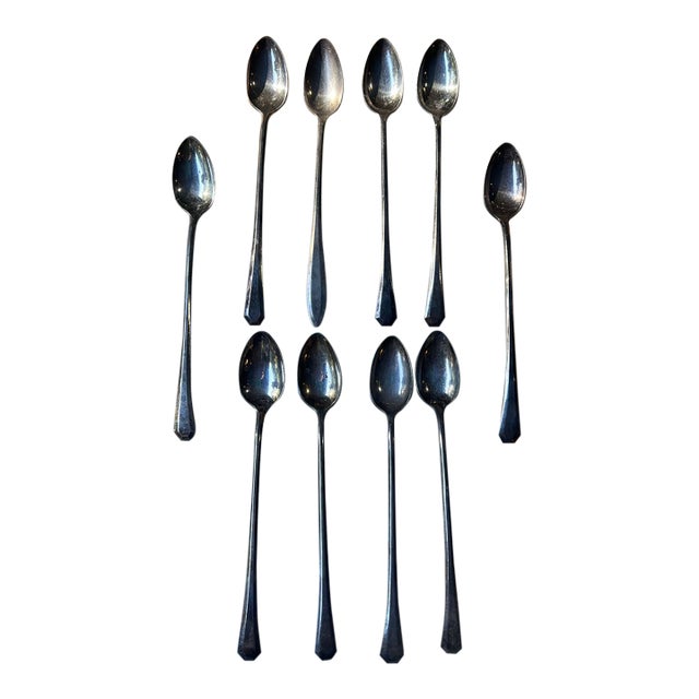1970s Mid-Century Modern Tall Southern Silver Iced Tea Spoons - Set of 10 For Sale