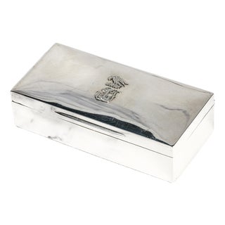 Lovely English Antique Victorian Sterling Silver Cigarette Trinket Jewelry Desk Box Coat of Arms For Sale