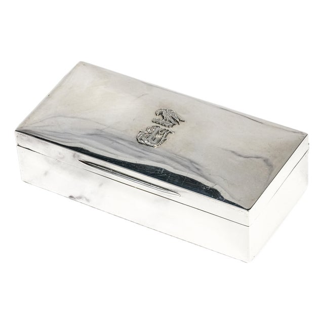 Lovely English Antique Victorian Sterling Silver Cigarette Trinket Jewelry Desk Box Coat of Arms For Sale