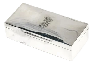 Lovely English Antique Victorian Sterling Silver Cigarette Trinket Jewelry Desk Box Coat of Arms