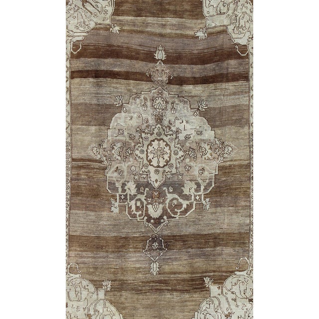 Vintage Turkish Kars Rug With Shades of Brown, Cream, and Ivory Medallion Motif 8'0"x12'5" For Sale - Image 4 of 8