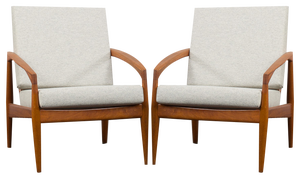 Set of Paperknife Lounge Chairs in Teak and Natural Wool Fabric, 1960s