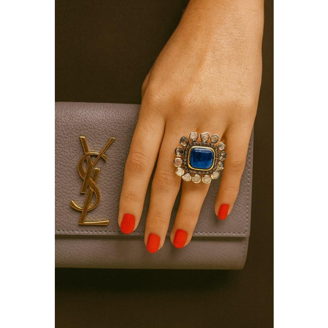 Gemstone Bochic “Orient” Vintage Rose Cut Diamond & Tanzanite Ring Set 18K Gold & Silver For Sale - Image 7 of 11