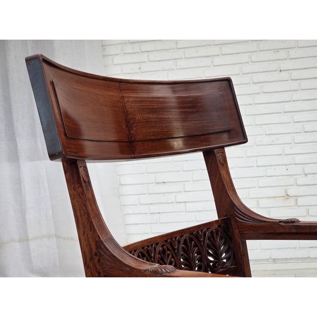 Wood Armchairs in Carved Teak and Leather after Georges Jacob, 1920s-1930s, Set of 2 For Sale - Image 7 of 18