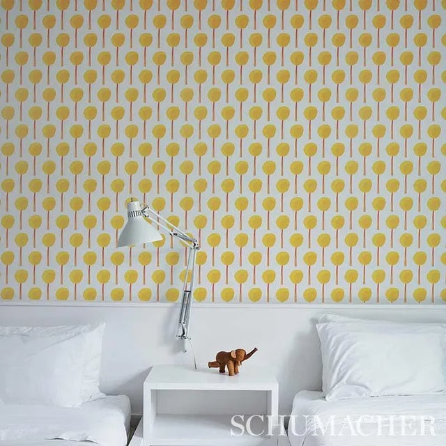 Contemporary Schumacher X Peg Norriss Topiary Wallpaper in Marigold - 10 Yards For Sale - Image 3 of 4