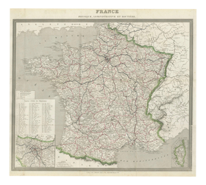 Antique Map of France Road Map by Alexandre Vuillemin, 1850